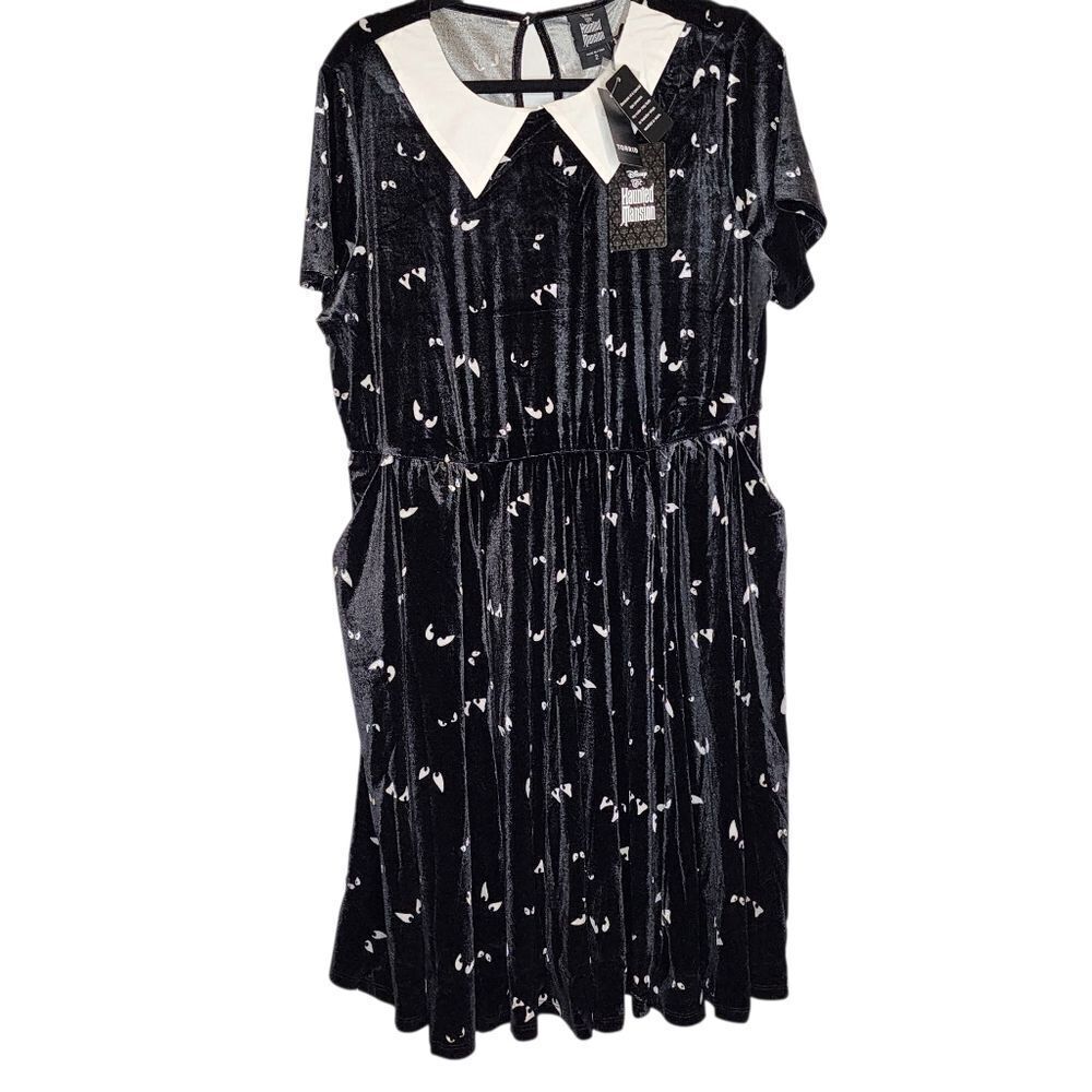 2X 18W 20W Torrid Black Velvet Collard Disney Haunted Mansion Dress Pocket Mini - Picture 2 of 11
